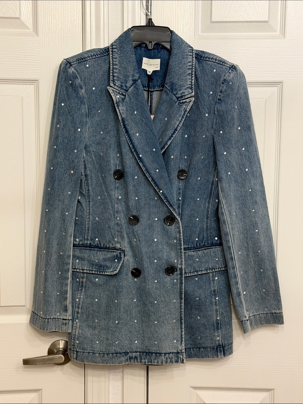 AVEC LES FILLES Double-Breasted Diamante Rhinestone Blazer in Sz M - NWT!!
